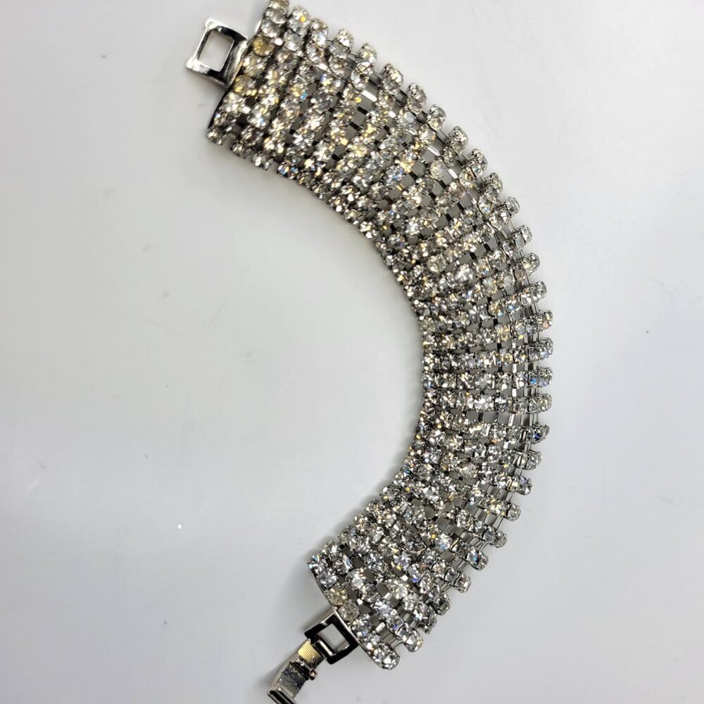 Vintage Rhinestone Wide Bracelet Cuff - Picture 5 of 14